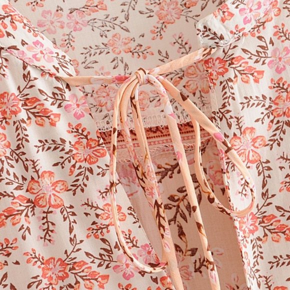 Boho Pink Cherry Blossom Flower Print Mini Dress - Picture 9 of 16